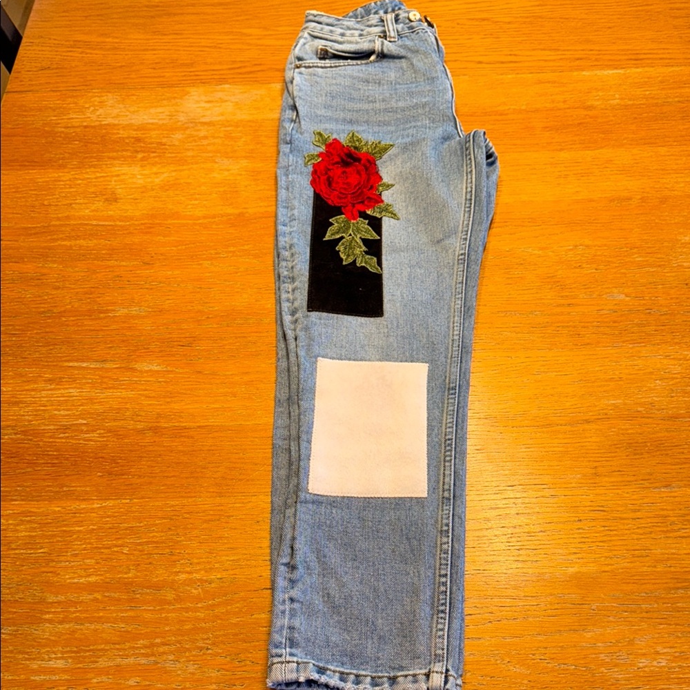 ASOS Straight Leg Blue and Red Jeans with Artistic Patchwork - Picture 5 of 6